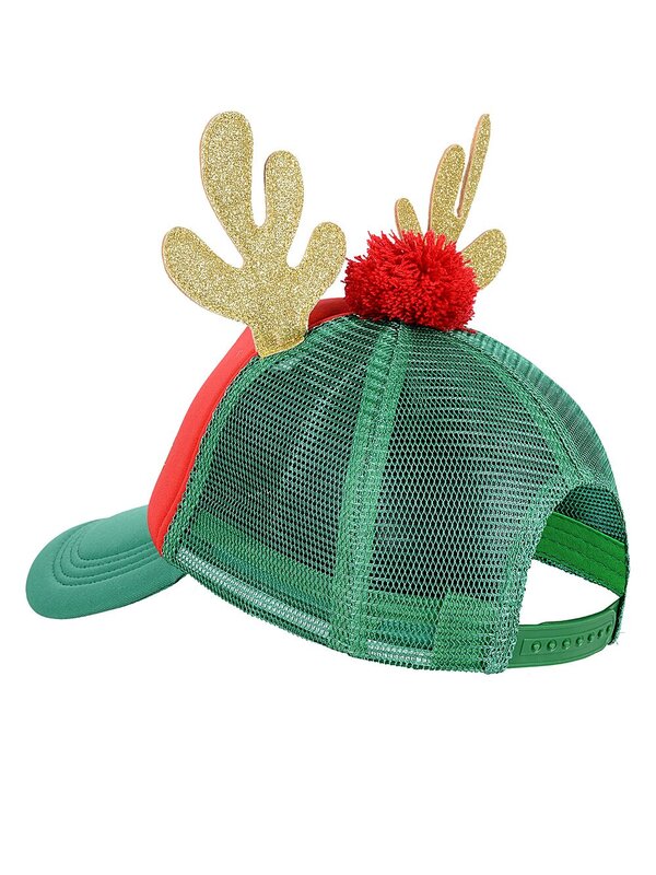 Green With Red Merry Christmas Reindeer Antler Cap | Adjustable Snapback — image 4