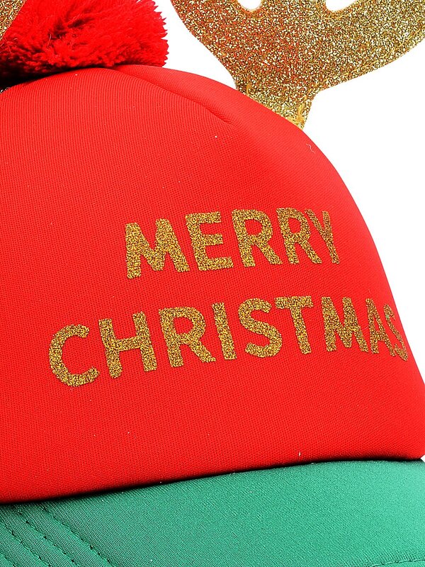 Green With Red Merry Christmas Reindeer Antler Cap | Adjustable Snapback — image 5