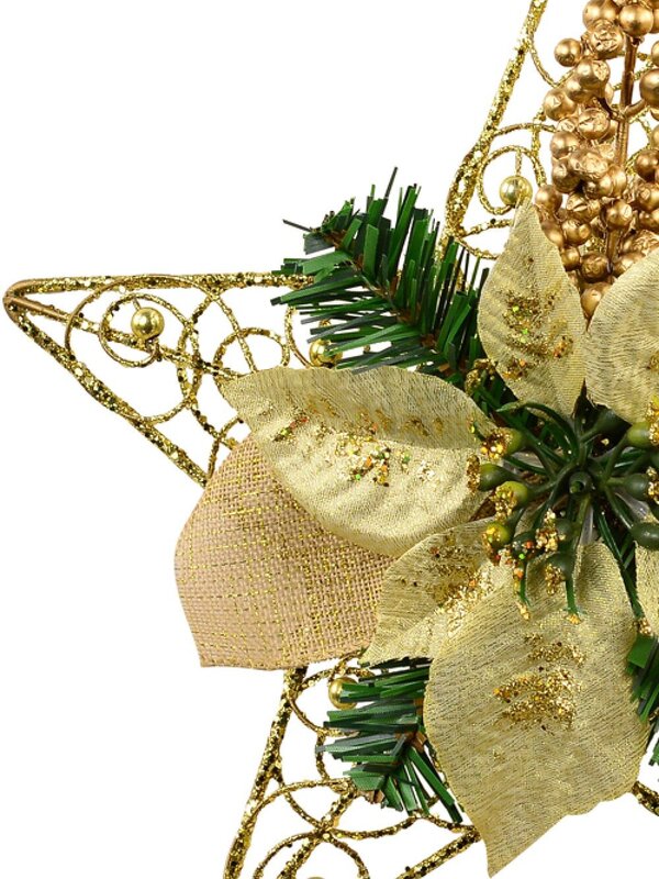 Hanging Decorative 3D Metal Wire Star With Pine & Poinsettia Ornament - 30cm — image 4