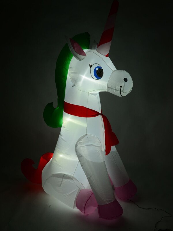 Happy Christmas Sitting Unicorn Illuminated Inflatable - 1.9m