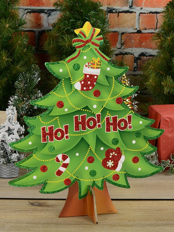 Ho Ho Ho Christmas Tree Glittered Freestanding Sign | 46cm — image 2