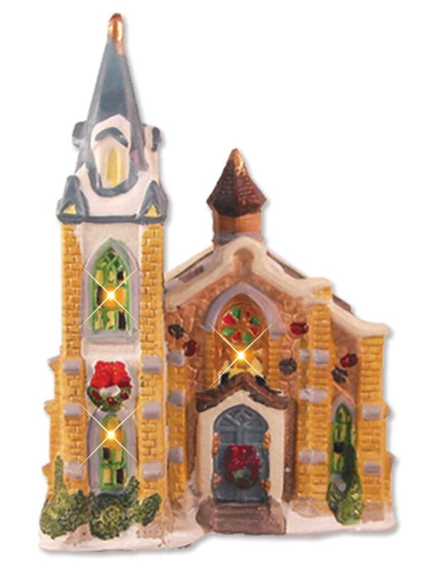 Illuminated 5 House & Church With 6 Figurines Village Scene - 2.6m