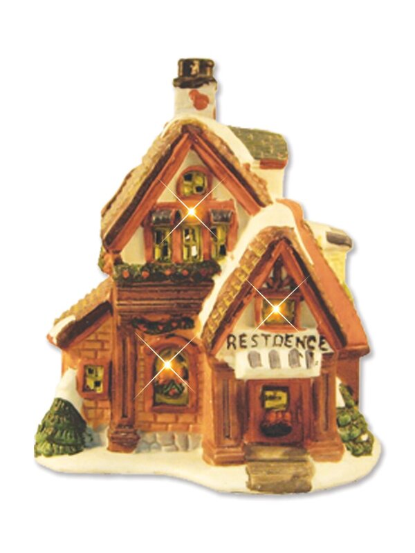 Illuminated 5 House & Church With 6 Figurines Village Scene - 2.6m