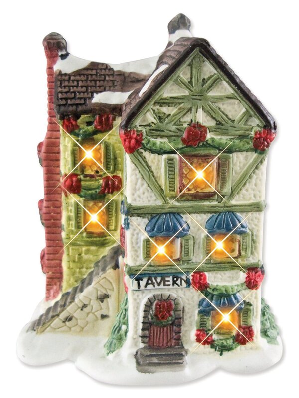 Illuminated 5 House & Church With 9 Figurines Village Scene - 2.6m
