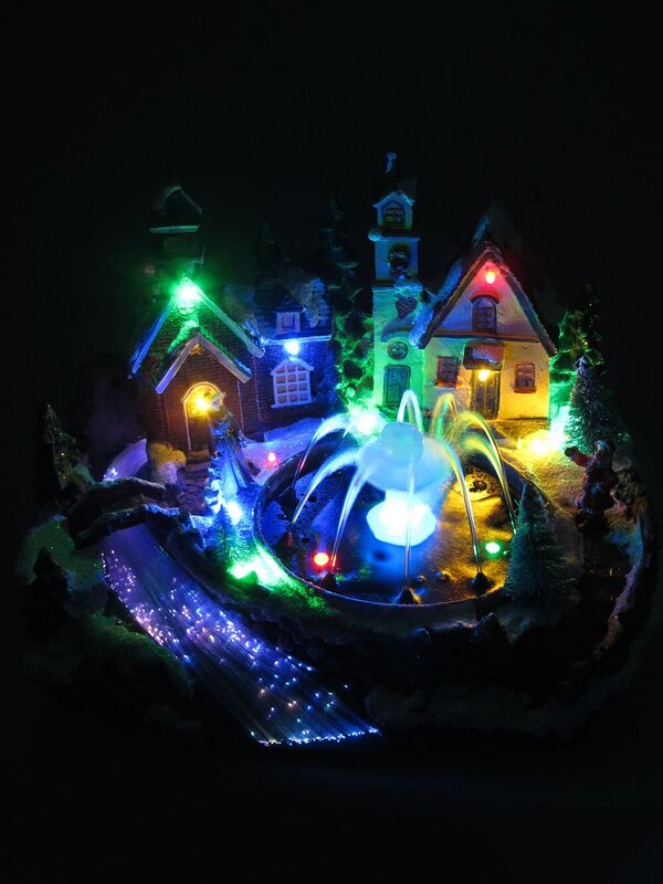 Illuminated & Animated Town Scene With Water Fountain Ornament - 27cm — image 3