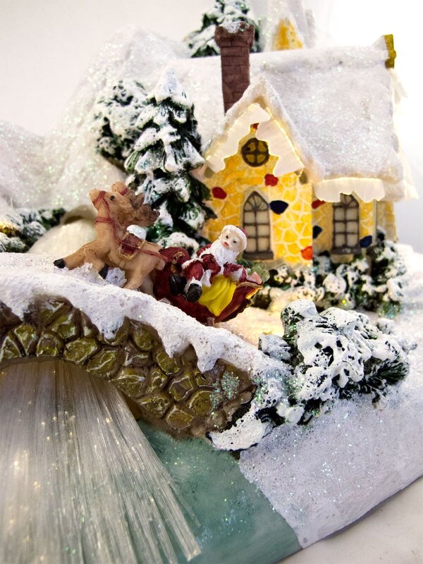 Illuminated & Animated Winter Church Village Scene Ornament - 26cm