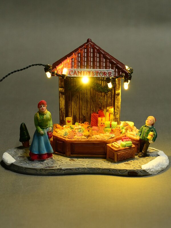 Illuminated Christmas Lolly Treats Street Market Stall Scene - 11cm