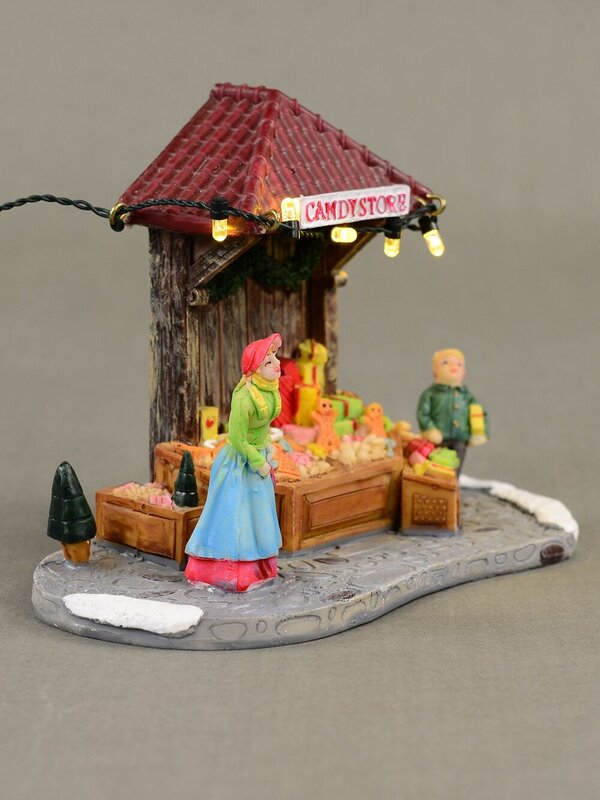 Illuminated Christmas Lolly Treats Street Market Stall Scene - 11cm