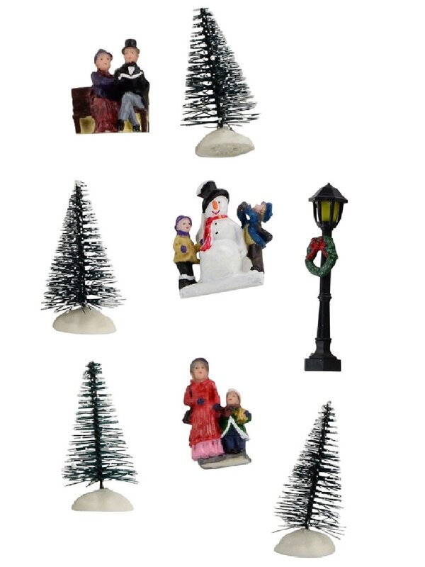 Illuminated Christmas Village Scene With Village Shops & Figurines - 11 Piece — image 5