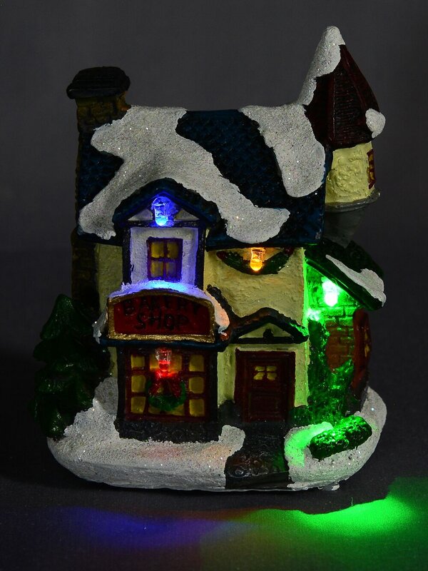 Illuminated Christmas Village Scene With Village Shops & Figurines - 11 Piece — image 2