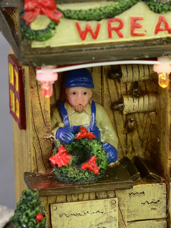 Illuminated Wreath Stall Scene - 11cm