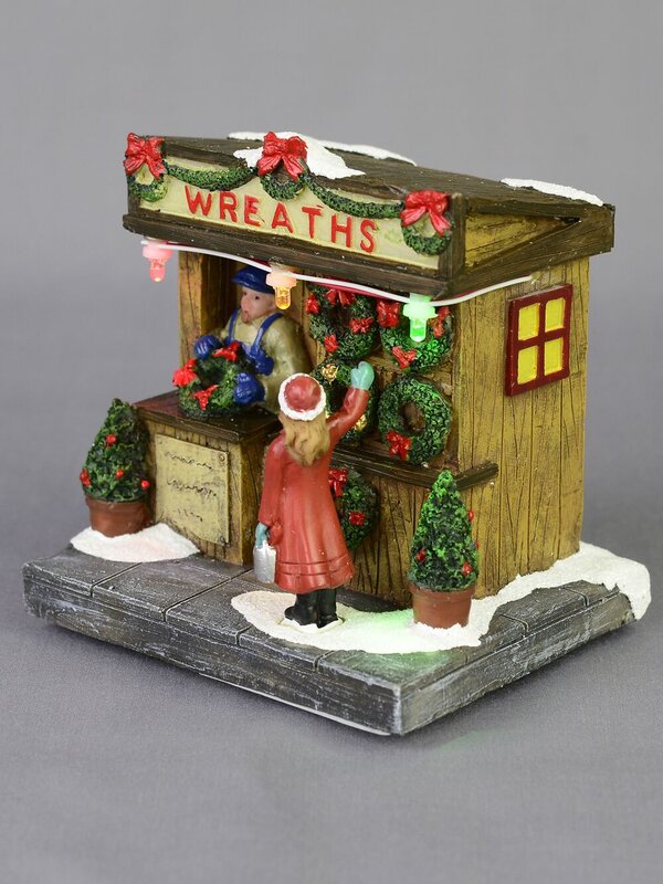 Illuminated Wreath Stall Scene - 11cm