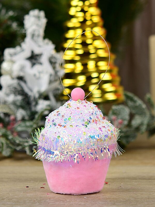 Pink Sequin Frosted 3D Cupcake Whimsical Essential Ornament | 11cm — image 2