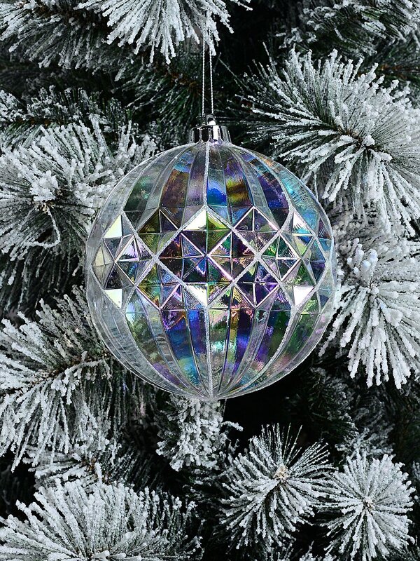 Iridescent Dynamic Grand Geometric Texture Silver Glitter Bauble | 15cm — image 2