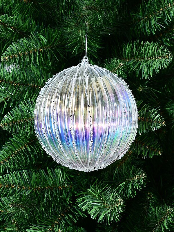 Iridescent Dynamic Grand Pumpkin Ribbed Silver Sequin Bauble | 15cm — image 2