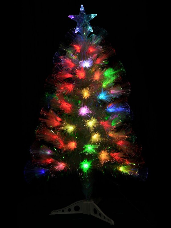 Iridescent Rainbow Effect & Multi Colour LED Fibre Optic Christmas Tree - 90cm