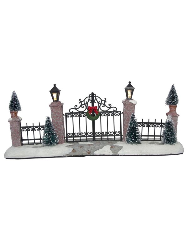Iron Gate Stone Pillars With Lit Lanterns Figurine - 24cm — image 2
