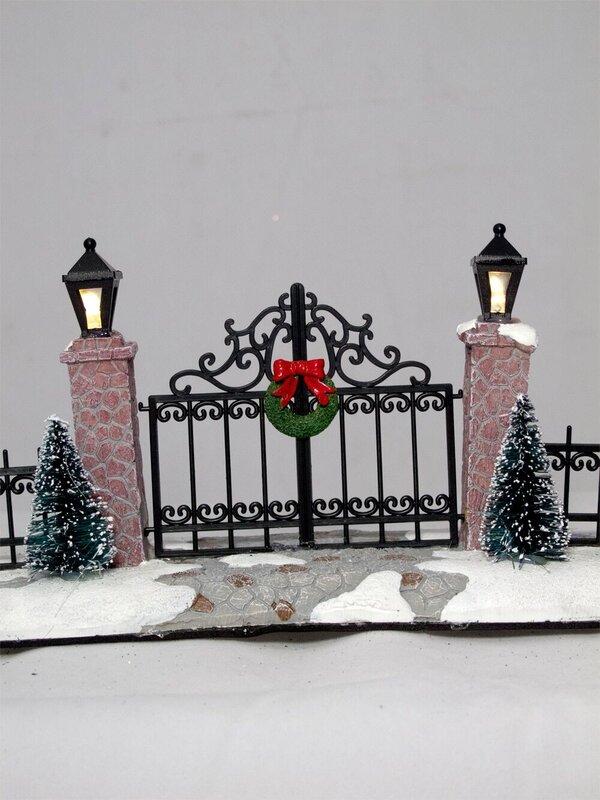 Iron Gate Stone Pillars With Lit Lanterns Figurine - 24cm — image 4