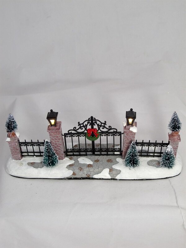 Iron Gate Stone Pillars With Lit Lanterns Figurine - 24cm — image 3