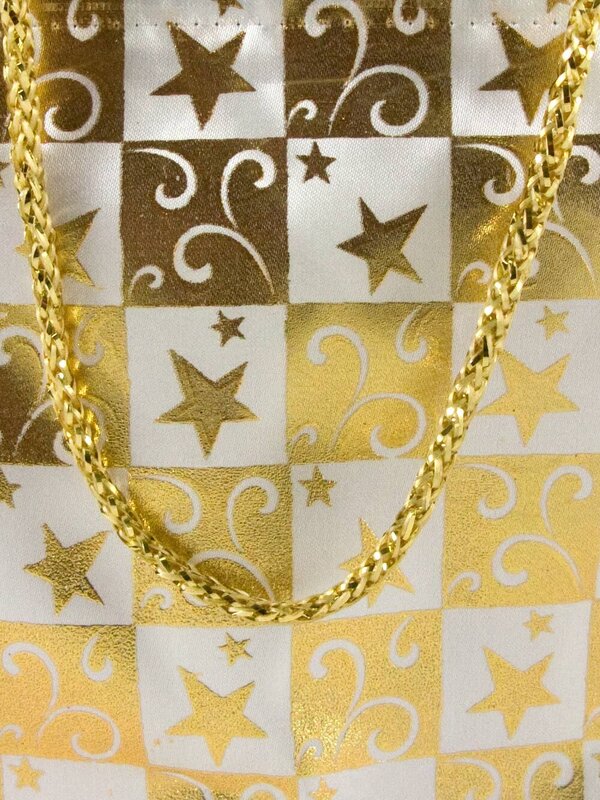 Ivory & Gold Chequered With Ivory & Gold Star Print Gift Bag - 32cm