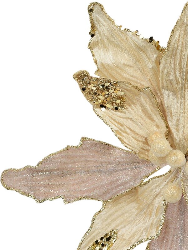 Ivory Velour Sequin & Dew Petals Decorative Christmas Flower Pick - 25cm