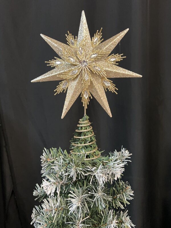 Large Champagne & Gold Glitter Layered Christmas Tree Topper | 33cm — image 5