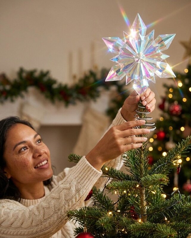 Large Clear Iridescent Star Snowflake Christmas Tree Topper | 32cm — image 4