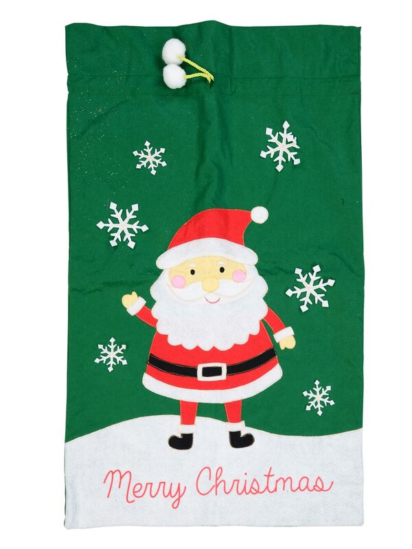 Large Felt Santa Sack With ' Merry Christmas ' Happy Santa & Snowflakes - 1m