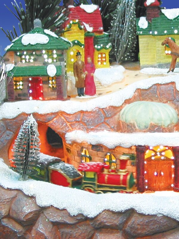 Large Fibre Optic Village Scene With Moving Train - 24cm