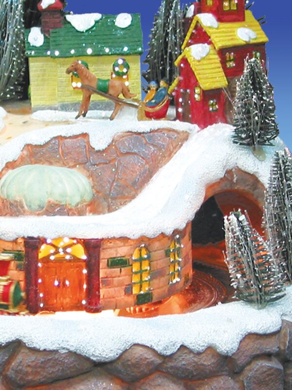 Large Fibre Optic Village Scene With Moving Train - 24cm