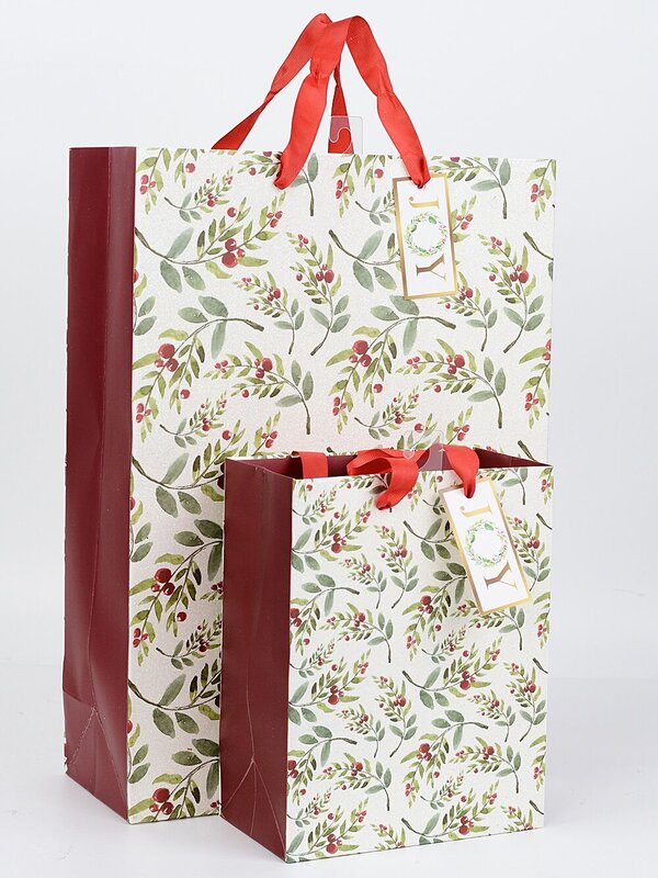 Large Ivory Christmas Berry Branch Gift Bag With Glitter | 42cm — image 3