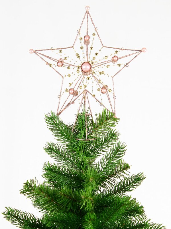Large Pink Glitter 3D Star Christmas Tree Topper With Pearls | 33cm — image 5