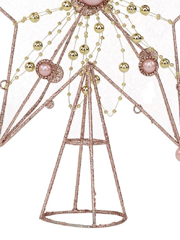 Large Pink Glitter 3D Star Christmas Tree Topper With Pearls | 33cm — image 5