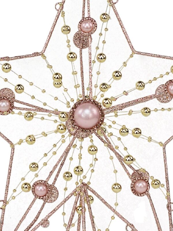 Large Pink Glitter 3D Star Christmas Tree Topper With Pearls | 33cm — image 4