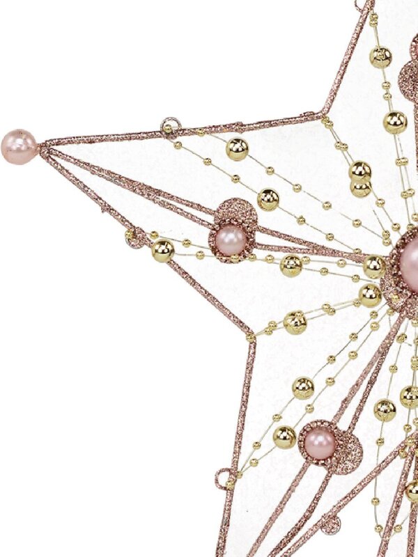 Large Pink Glitter 3D Star Christmas Tree Topper With Pearls | 33cm — image 3