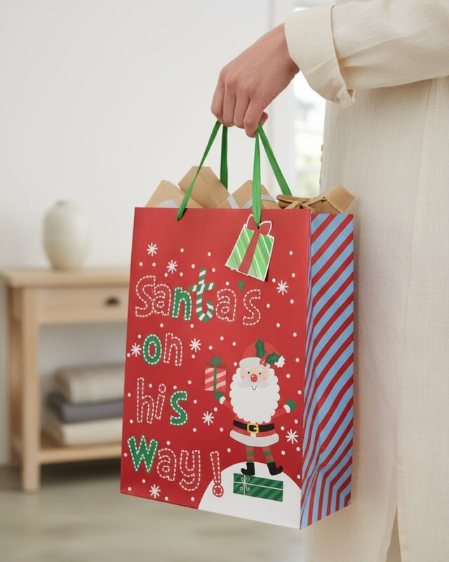 Large Red Santa's On His Way Christmas Gift Bag With Gloss | 42cm — image 4