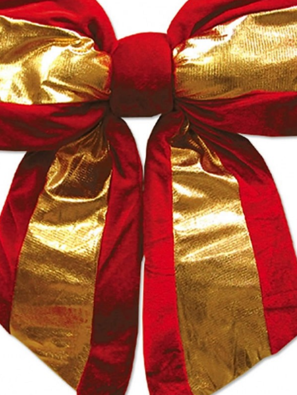 Large Red Velvet Bow With Shiny Gold Stripe Display Decoration - 45cm — image 2