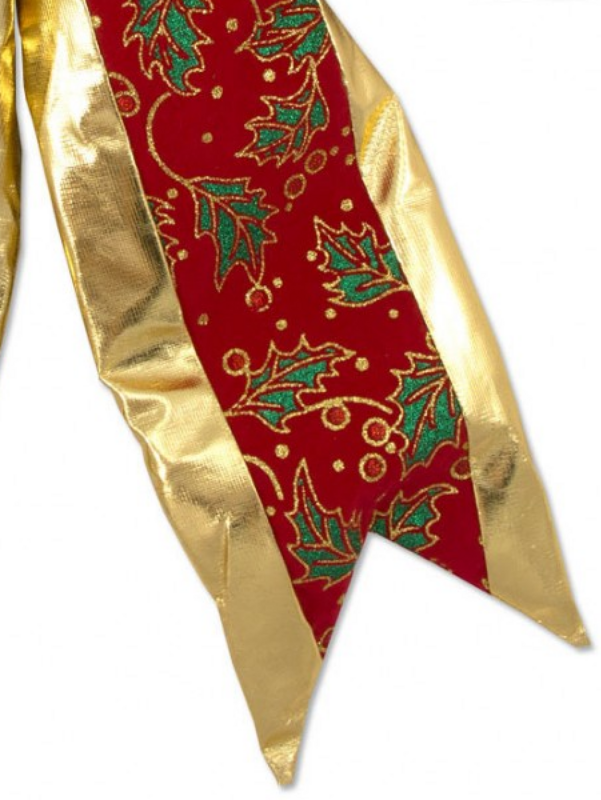 Large Shiny Gold & Holly Design Red Velvet Bow Display Decoration - 45cm — image 4