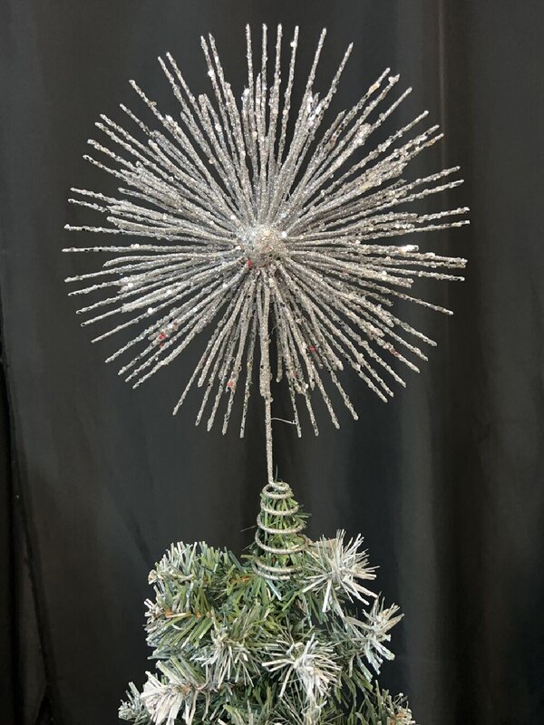 Large Silver Glitter Starburst Christmas Tree Topper | 38cm — image 2