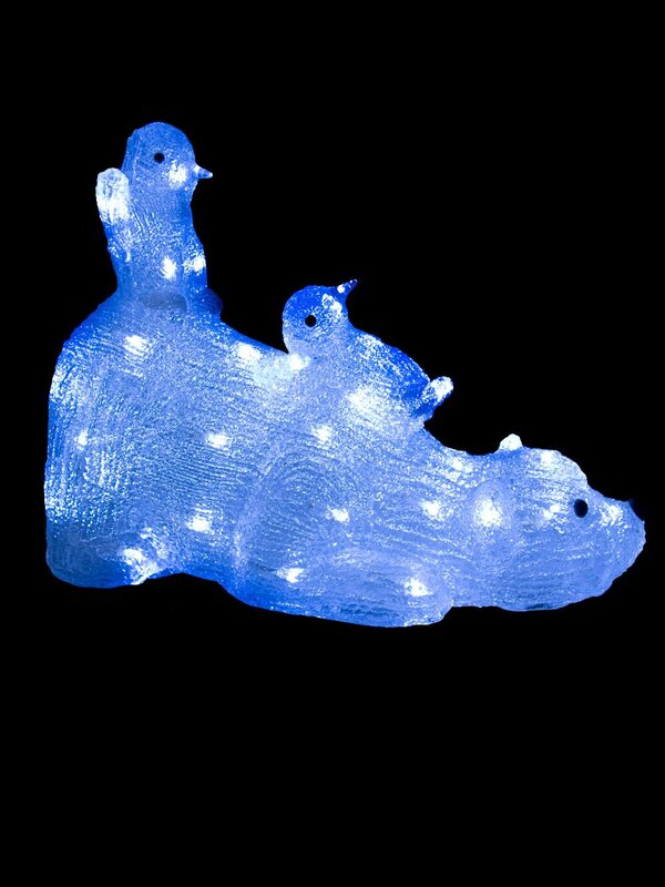LED Acrylic Polar Bear With Two Penguins Ornament - 45cm