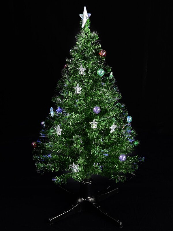 LED Bauble & Star Rotating Fibre Optic Tree - 1.2m
