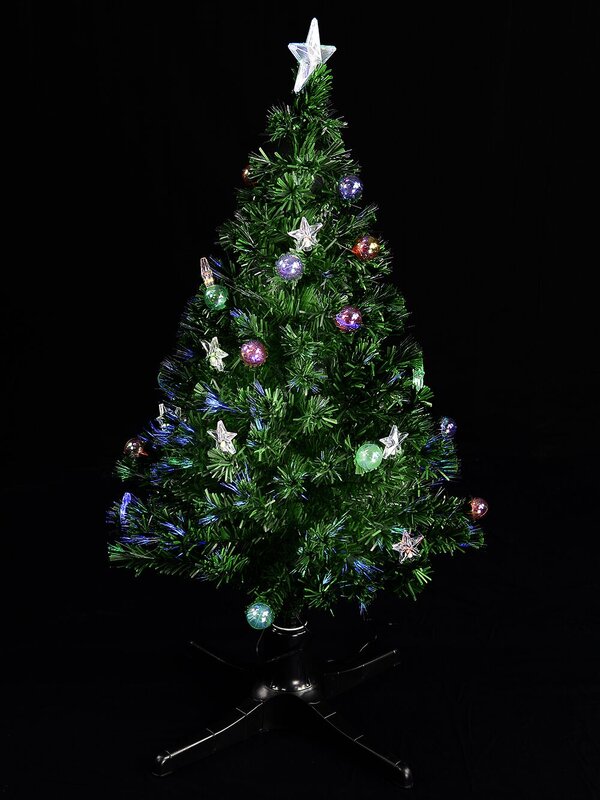 LED Bauble & Star Rotating Fibre Optic Tree - 1.2m