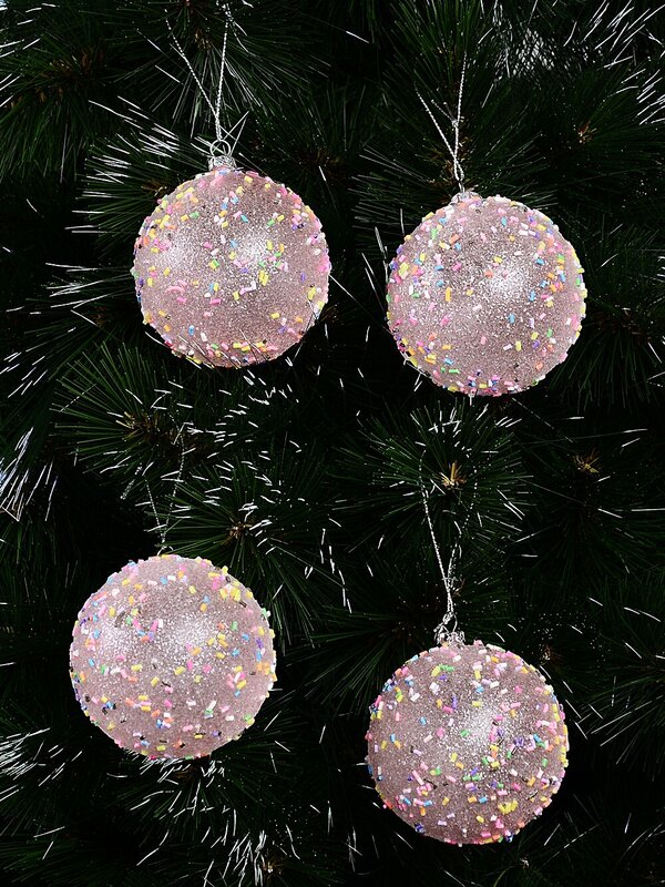 Light Pink Opaque Christmas Baubles With Sprinkles & Glitter - 4 x 80mm — image 3
