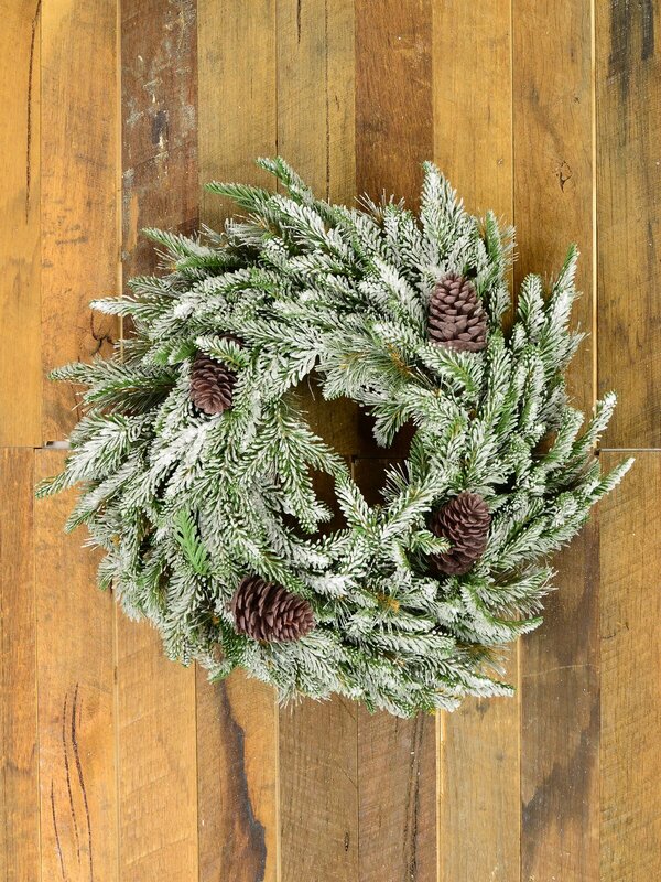 Lightly Flocked Two Needle Pine Wreath With Pine Cones & 120 Tips - 50cm — image 2
