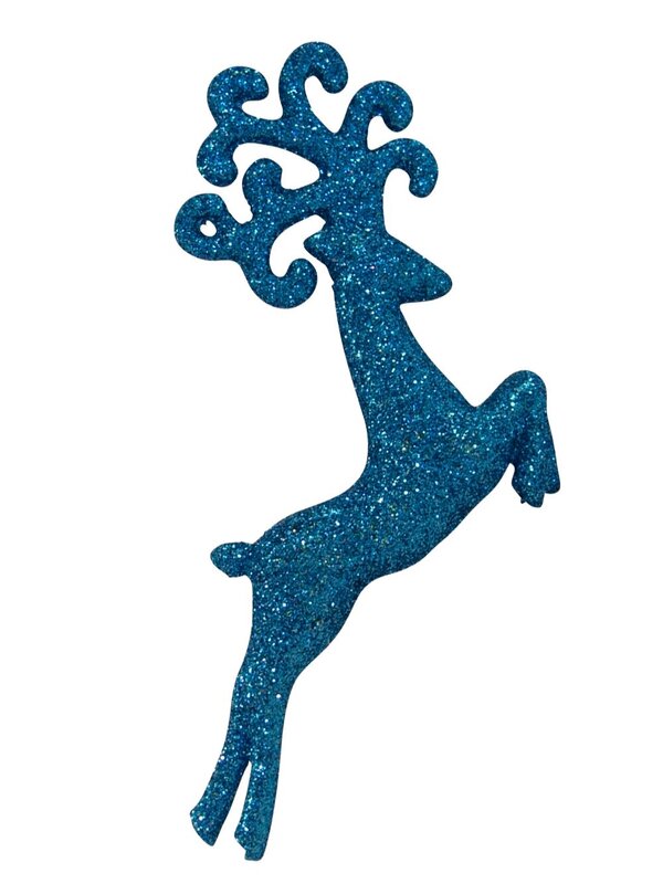 Lime Green & Turquoise Glittered Deer Decorations - 4 x 10cm