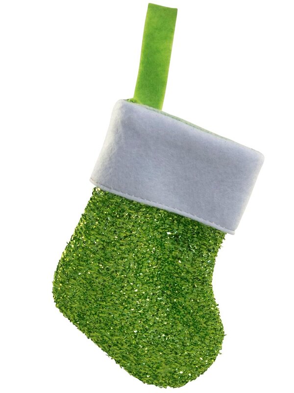 Lime Green, Turquoise & Silver Mini Tinsel Fabric Stocking Decorations - 6 x 15cm