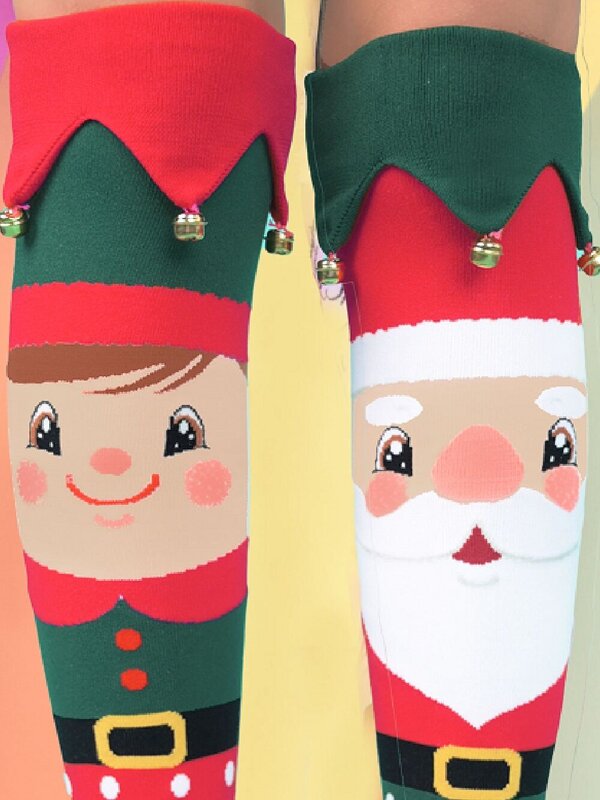 Madmia Red & Green Jingle Bells Design Christmas Socks - One Size Fits Most — image 2