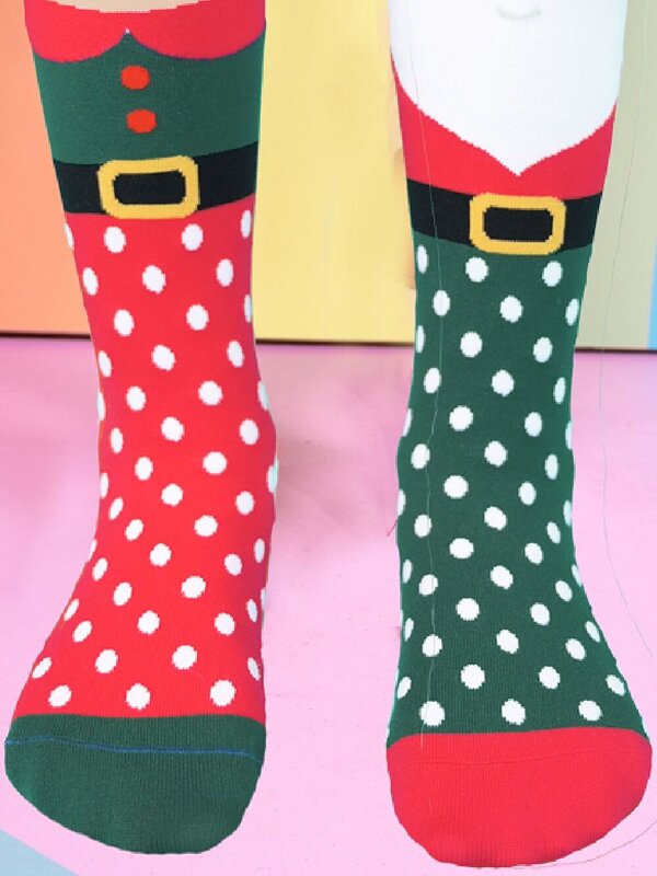 Madmia Red & Green Jingle Bells Design Christmas Socks - One Size Fits Most — image 3