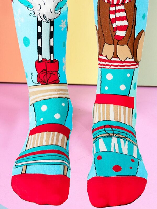 Madmia Santa & Reindeer Pattern Design Christmas Socks - One Size Fits Most — image 3