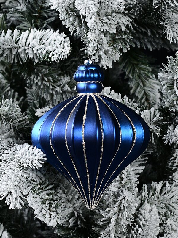 Matte Blue & Champagne Lustrous Signature Textured Onion Finial Drop | 17cm — image 2